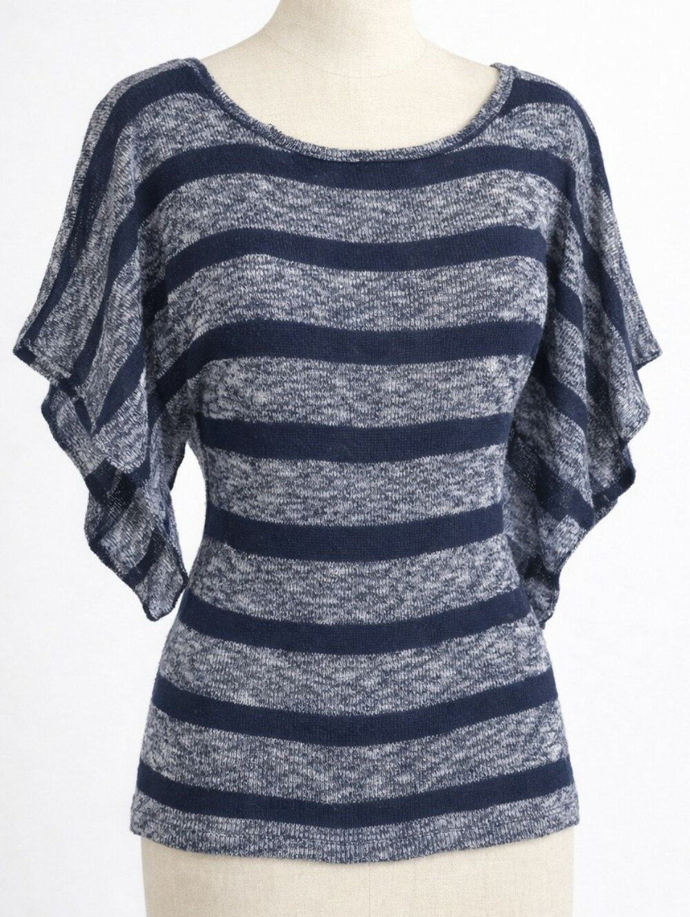 Vintage 90s Papaya Navy White Stripe Knit Top Angel Butterfly Sleeves | SMALL